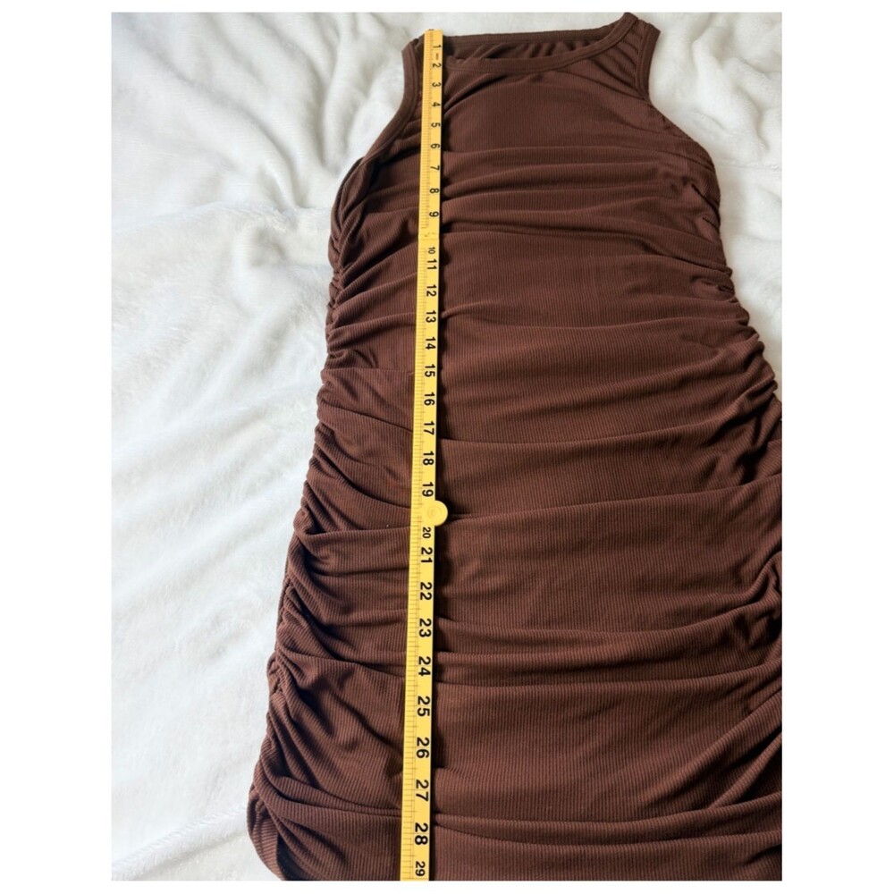 Cocoa Brown Ruched Bodycon Mini Dress Small - Picture 9 of 9